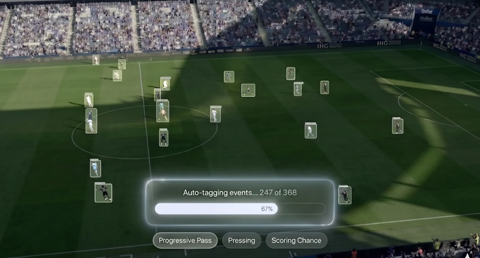 Priori spatial processing view with player interactions